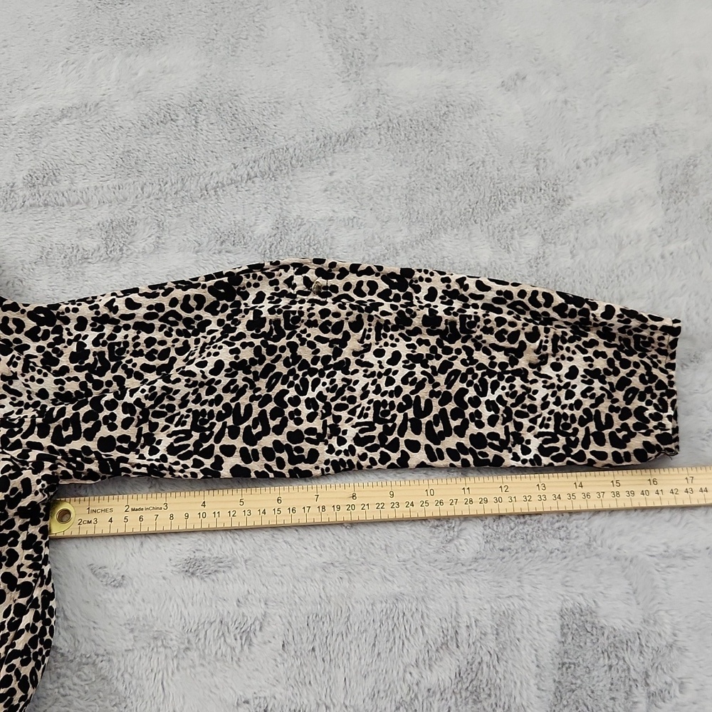 Vince Camuto Animal Print Faux Wrap Dress Women's Size 10 Long Sleeve Tie Waist - Picture 11 of 12